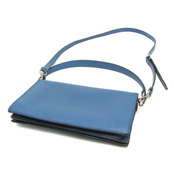 PRADA Blue Leather Saffiano Shoulder Bag